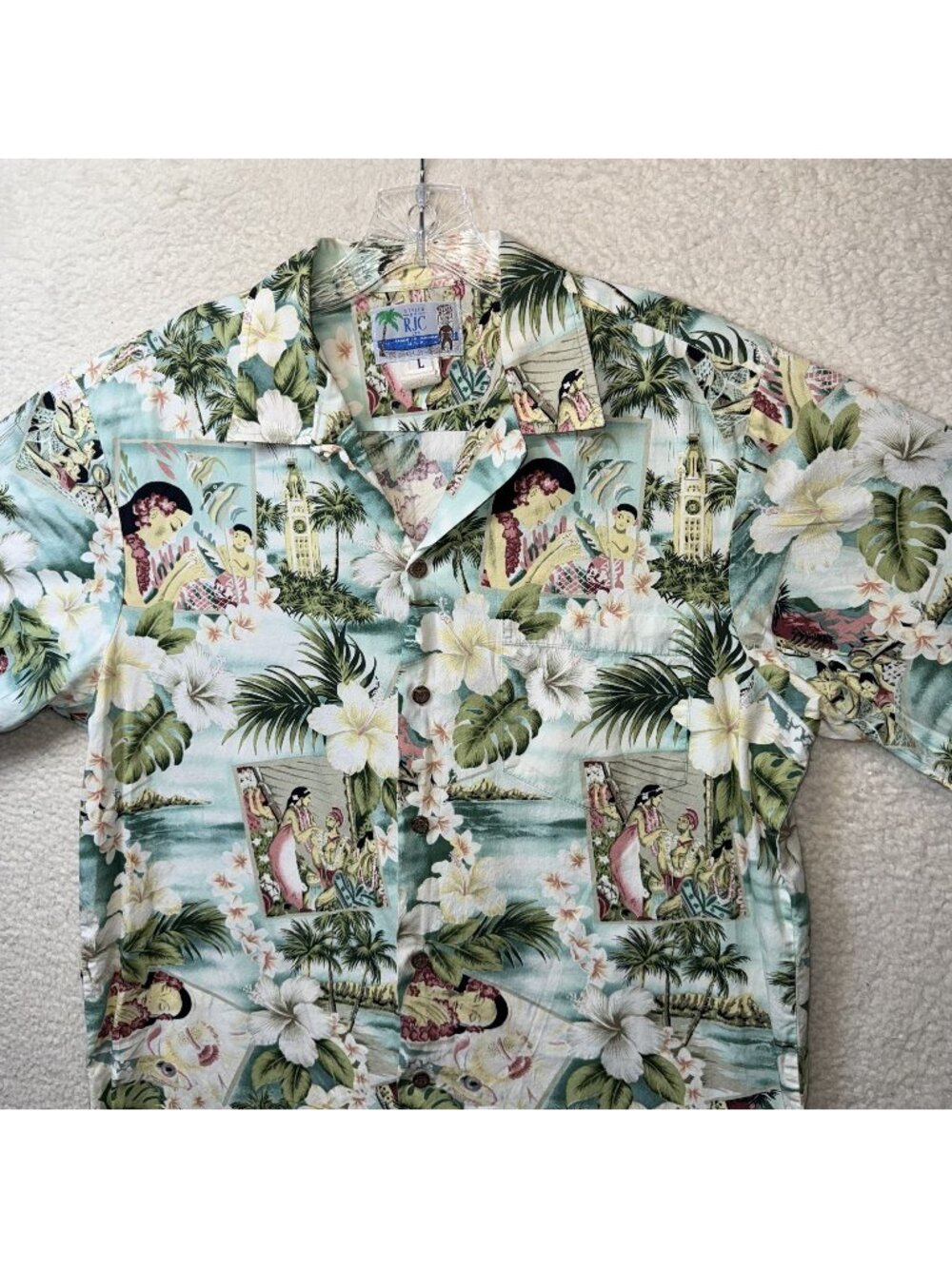 Vintage RJC Hawaiian Shirt Large Tropical Royalty Print Cotton Button-Up